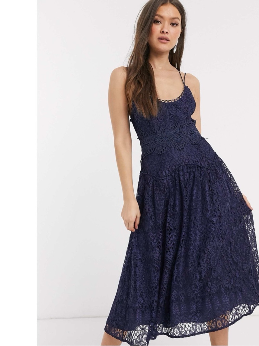 Asos Navy Lace Strappy Midi Dress Size 2